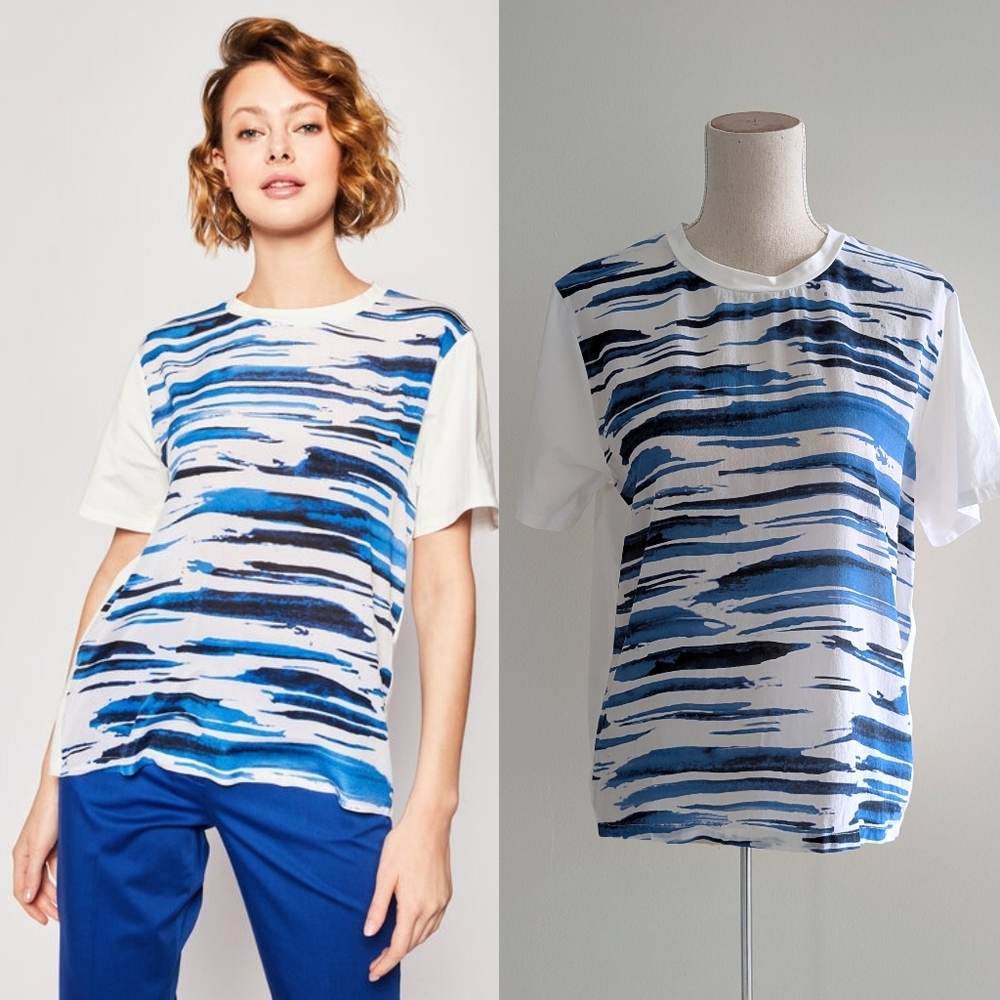 Silk Weekend Max Mara Toronto Short Sleeve Blue & White Top